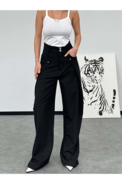 HerTon Ψηλόμεσο Oversize Παντελόνι Μπεζ Palazzo