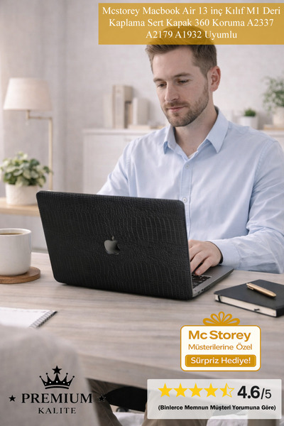 Mcstorey Macbook Air 13 inç Kılıf M1 Deri Kaplama Sert Kapak 360 Koruma A2337...