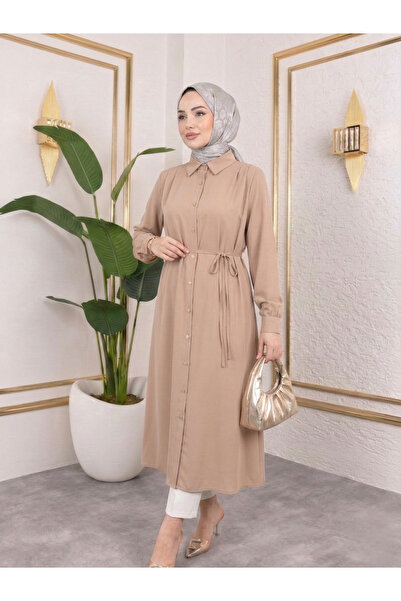 Generic Brand Arka Roba Shoulder Pleated Long Tunic-Powder