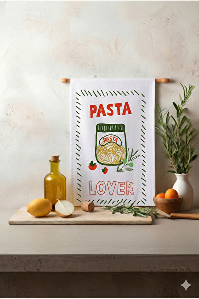 ASDİVA PASTA-01 Pasta Lover Λευκή Διακοσμητική Μοντέρνα Πετσέτα Κουζίνας/Πανί...