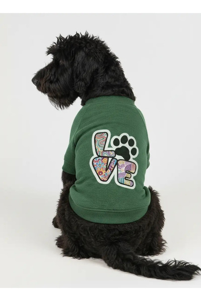 MPZ Pets Cat and Dog Outfit - Green Love Sweatshirt
