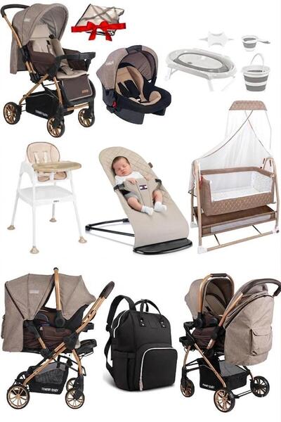 Tommybaby 11 Parça Çeyiz Seti Bebek Arabası,Puset,Anne Yanı Beşik,Anakucağı,M...