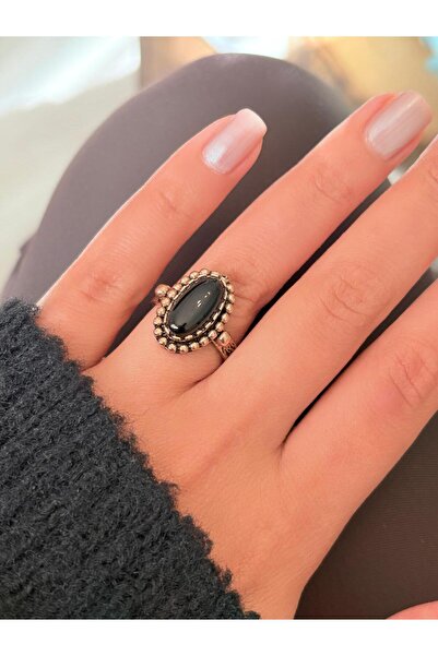 Ceso Accesories Vintage Stil Retro Tasarım Siyah Oniks Görünümlü Otantik Ayar...