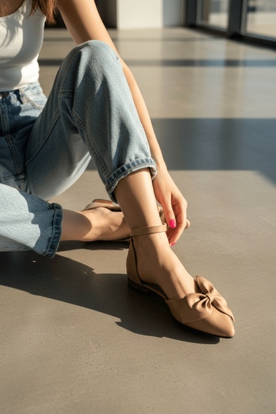 DİVOLYA Balerini de zi cu vârf ascuțit cu fundă nud Mambo