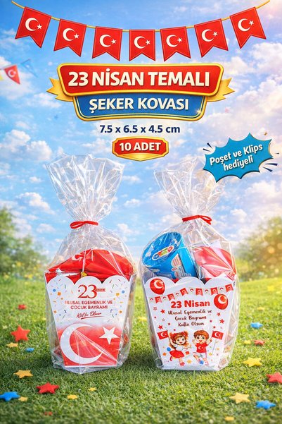 Sticker Ekspres 23 Nisan Şeker Kovası 10 Adet Hediyelik Kutu Çocuk Bayramı Hediye Paketi