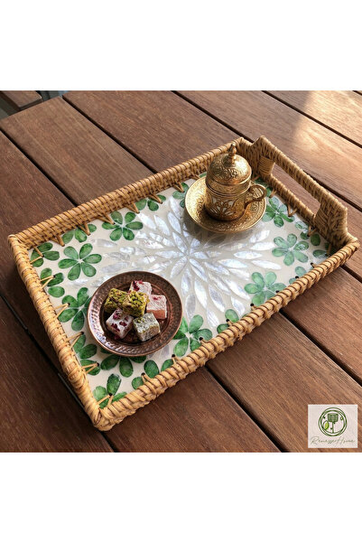 Renesse Home Wajid Handmade Pearlescent Rattan Tray with Handles – Presentati...