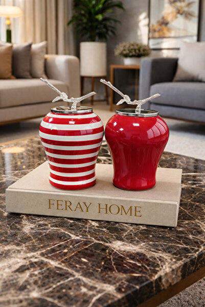 ferayhome Dekoratif Obje Şah Küp 2 li Gümüş Dal Zamaklı Kırmızı Klasik Zebra ...