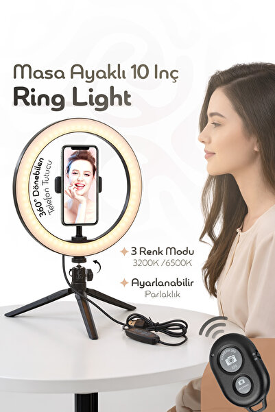 EN SİGA Bluetooth Kumandalı Masa Ayaklı 10 Inç Led Ring Lıght Influencer Yout...