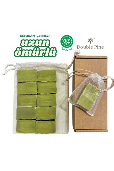 Double Pine Doğal Katı Bulaşık Sabunu Seti 10’lu | 2 Adet Köpürtme Kesesi Hed...