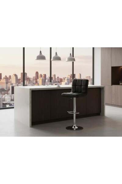 on home Black Leather Rotating Bar Stool 114X45X45 cm