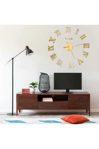Concept Ceas de perete 3D, auriu, 100 cm, XXL, design modern