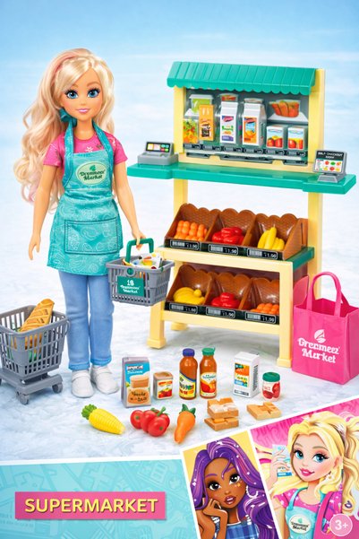 kosetoys Supermarket Setli Kaliteli Oyuncak Model Bebek Aksesuarlı Set