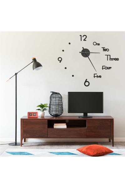 Concept Ceas de perete 3D design modern, negru, 100 cm, XXL