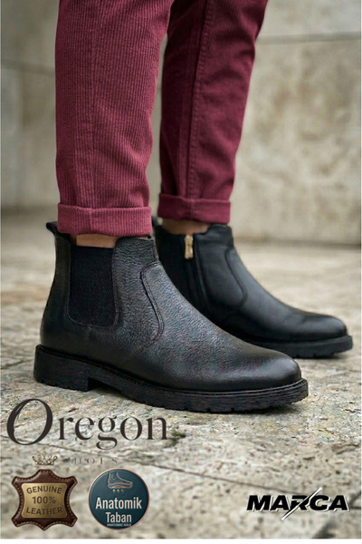 Oregon Shoes ®   I 100-101 حذاء رجالي كاجوال من الجلد الأصلي باللون الأسود مز...