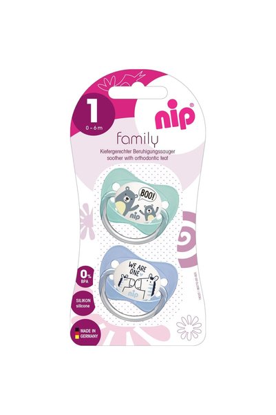 Nip Set 2 suzete Family cu tetina din silicon moale, forma anatomica, tetina ...