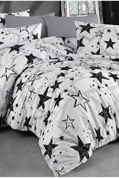 NazeninHome Σετ μονόπλευρης παπλωματοθήκης Ranforce Stella Black 100% βαμβακε...