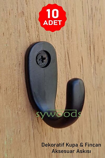 sywoods Büyük Askı Siyah Dekoratif Tekli Bijuteri Askılık Aksesuarı 10 Adet