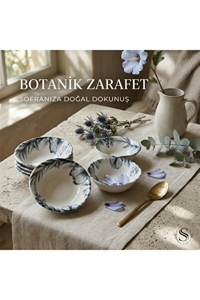 Altijara Desenli Yemek Çorba Kasesi Porselen Konik Kase 14cm 6’Lı Set