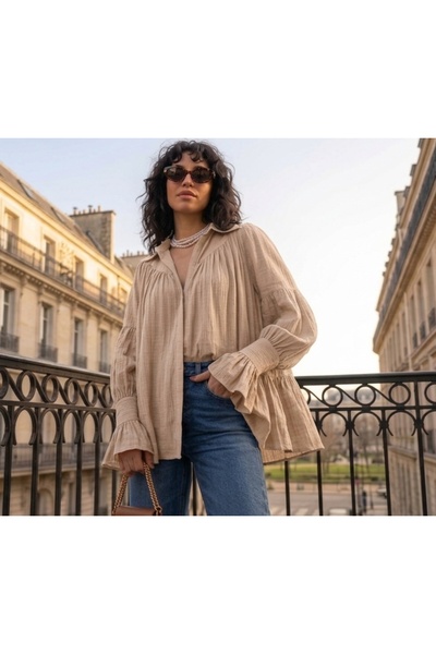 Lovely butik Φαρδιά μανίκια, χαλαρή εφαρμογή, μπλούζα πουκάμισο με φαρδιά γρα...