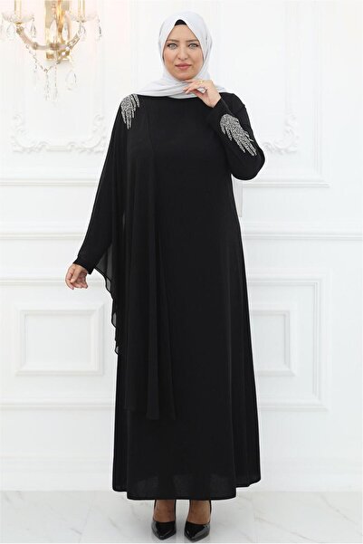 TRENDTESETTÜR KADIN SİYAH TAŞLI ABİYE ELBİSE T 5921