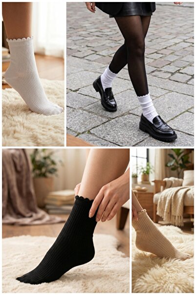 armonika Σετ 3 γυναικείες μαλακές κάλτσες με βολάν πάνω από τον αστράγαλο