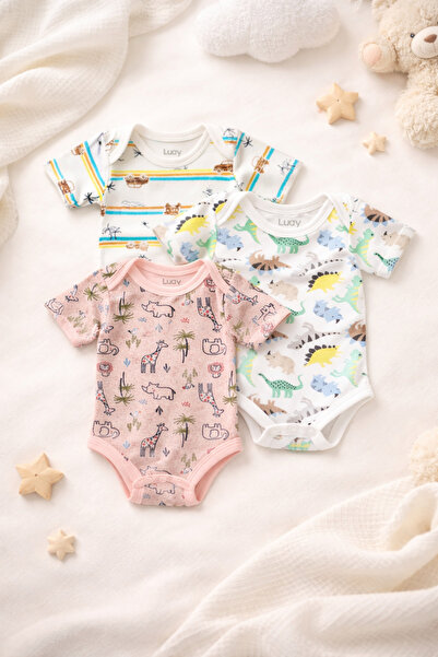 luay Unisex Organic Cotton Dinasaur, Car & Elephant printed Onesie: Fun and C...