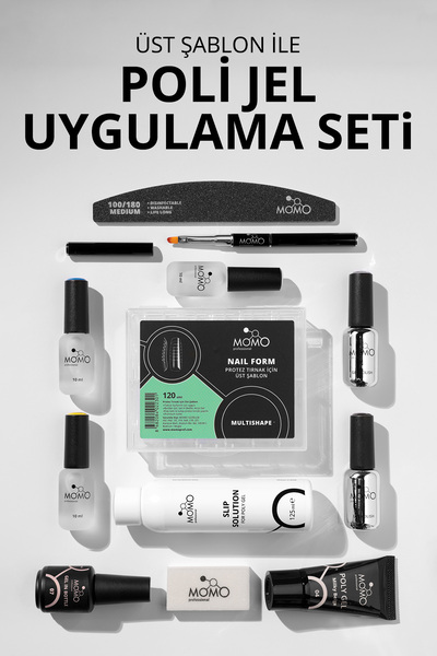 MOMO professional Üst Şablon ve Poli Jel ile Uygulama Seti, Protez Tırnak Mal...