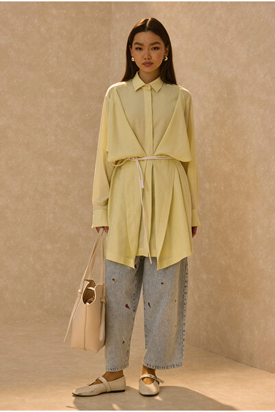 HEQA Wide Piece Design Shirt Soft Yellow