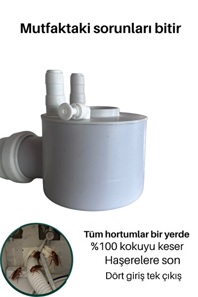 Tasarım Mutfak Eviye Sifonu Çift Makina Girişli Koku Olan Yerlerde Kokuyu Anında Keser Garantili
