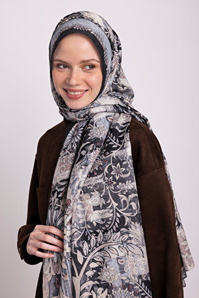 Ayshara Σάλι μονής όψης Nakkaşın Mührü Με έθνικ μοτίβο - Μαύρο