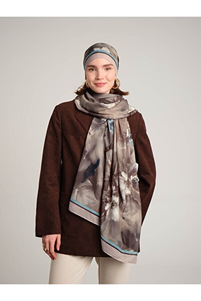 Ayshara Hâle Με φλοράλ μοτίβο Μονόπλευρο Σάλι - Καφέ Μπεζ