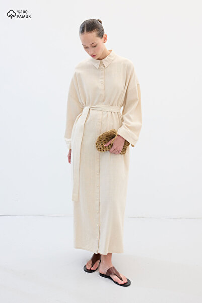 Hooopstore Φόρεμα από φυσικό πουκάμισο με λινό υφή