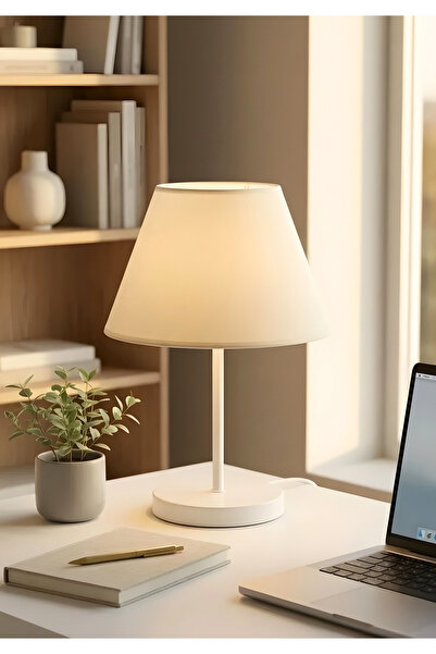 HOMİNG Krem Kumaş Beyaz Gövdeli Abajur AYD-3121