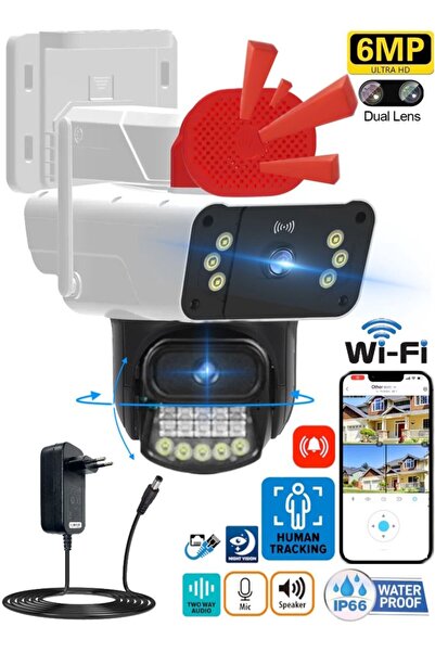 O-KAM PRO O-KAM 3041 Wifi 6MP Dual Lens ( Sabit + Hareketli) Sirenli Kişi Tak...