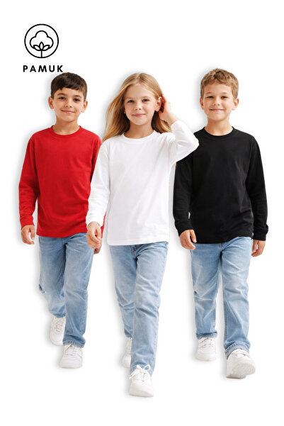 HK HOPKİDS Σετ 3-τεμαχίων για κορίτσια και αγόρια Basic Plain ελαφρύ μακρυμάν...