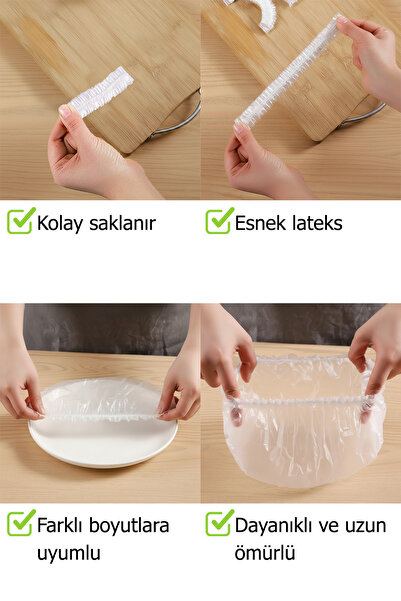 omilife 100'lü Esnek Lastikli Yemek Koruma Bonesi Gıda Saklama Streç Kapak Seti