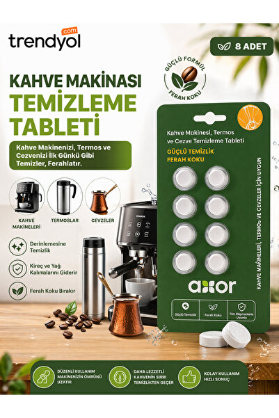 AXOR Kahve Makinesi Temizleme Tableti 8'li - İnatçı Kahve Lekesi ve Koku Gide...