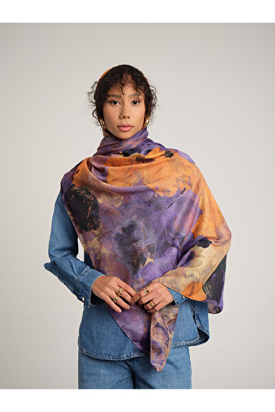 Ayshara Gülce Με φλοράλ μοτίβο Διπλής όψης Σάλι - Μωβ Πορτοκαλί