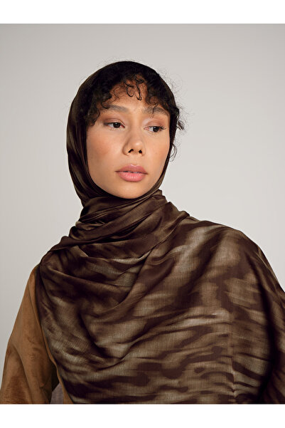 Ayshara Yalaz Zebra Damask Με σχέδιο Διπλής όψης Σάλι - Καφέ Σοκολάτα