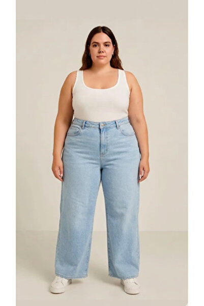 nd jeans بنطلون جينز واسع الساق للنساء مقاس كبير جدًا بخصر عالٍ جدًا ES مرن O...