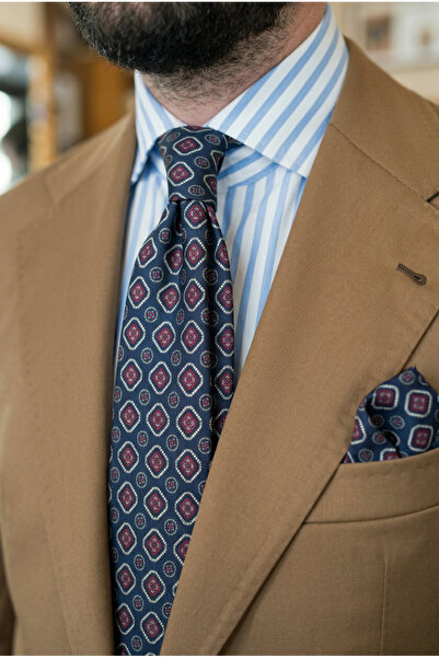 CROATE Navy Blue Stylish Tie – Italian Checkered Print Woven, Luxury Style