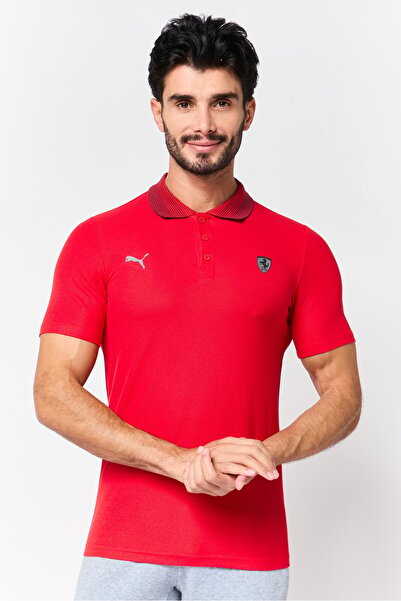 Puma قميص بولو رجالي من سكوديريا فيراري، بأكمام قصيرة، مناسب للتدريب، أحمر