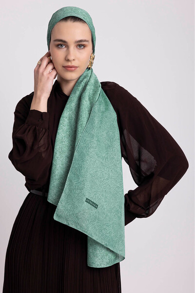 Ayshara Bengi Monogram Απλό Σάλι Με σχέδιο Διπλής όψης - Πράσινο Μέντα