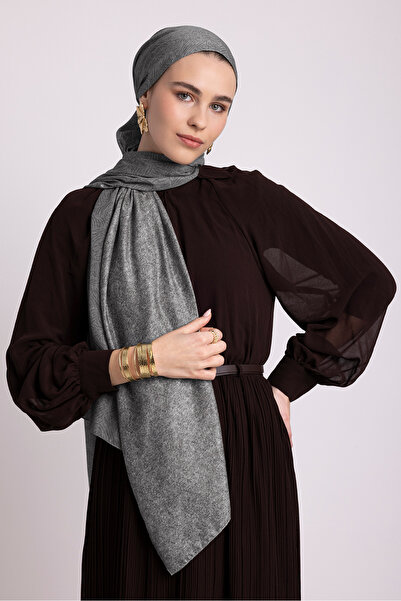 Ayshara Bengi Monogram Απλό Σάλι Με σχέδιο Διπλής όψης - Γκρι Ανθρακί