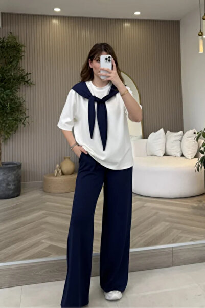 Oxygen Scarfs Σετ Γυναικείας Φόρμας με Λεπτομέρεια Φουλάρι και Μπλουζάκι Modal