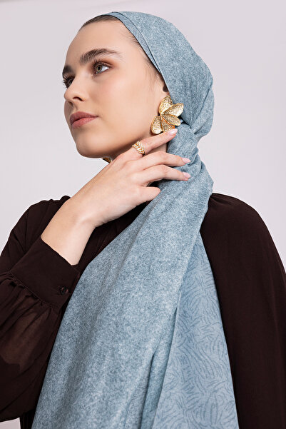 Ayshara Bengi Monogram Απλό Σάλι Με σχέδιο Διπλής όψης - Μπλε του Ωκεανού