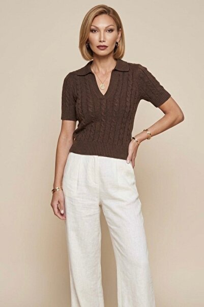 Cockatoo Πλεκτό πουλόβερ/μπλούζα με λαιμόκοψη πόλο και κοντά μανίκια