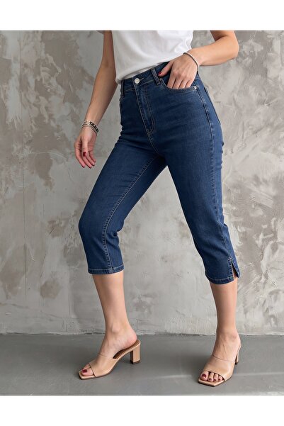 DenizEge Τζιν με σχισμή Capri Σκούρο Μπλε