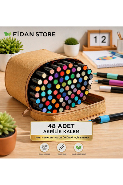 Fidanx Akrilik Kalem Seti Profesyonel Marker Boya Kalem Seti 48 Renk