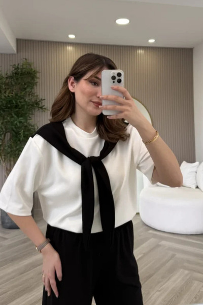 Oxygen Scarfs Σετ Γυναικείας Φόρμας με Λεπτομέρεια Φουλάρι και Μπλουζάκι Modal